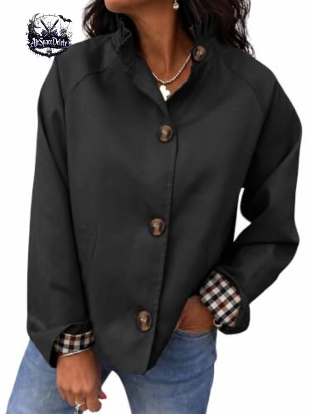 Ruffle Collar Cropped Trench Coat Single Breasted Lightweight